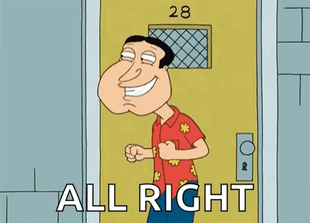 A Cartoon Character From Family Guy Is Smiling And Standing In Front Of A Yellow Door . GIF