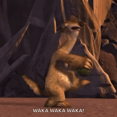 A Cartoon Character From Ice Age Is Dancing With The Words Waka Waka Waka Written Below Him GIF