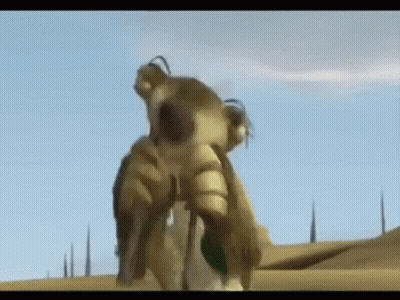 A Cartoon Character From Ice Age Is Standing In The Desert . GIF