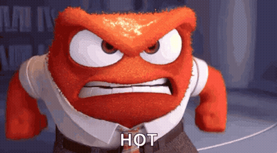 A Cartoon Character From Inside Out Is Very Angry And Has The Word Hot On His Chest . GIF