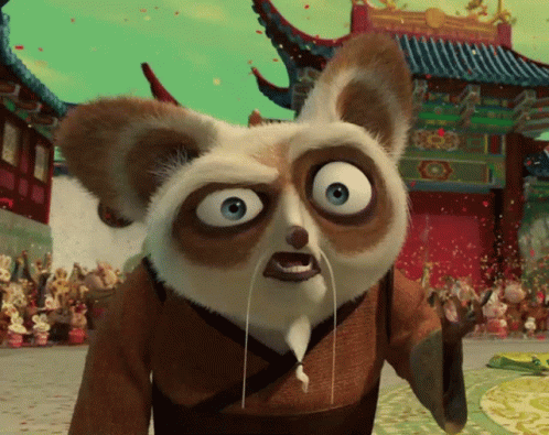 A Cartoon Character From Kung Fu Panda Is Standing In Front Of A Chinese Building GIF