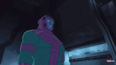 A Cartoon Character From Marvel Hq Holds A Green Object GIF