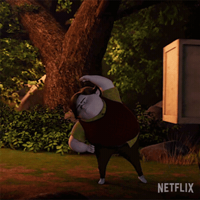 A Cartoon Character From Netflix Is Doing A Stretching Routine GIF