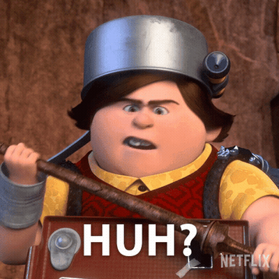 A Cartoon Character From Netflix Is Holding A Stick And Asking " Huh " GIF