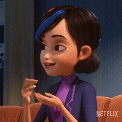 A Cartoon Character From Netflix Is Sitting On A Couch Eating A Piece Of Cheese . GIF