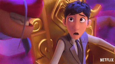 A Cartoon Character From Netflix Is Standing In Front Of A Gold Throne GIF