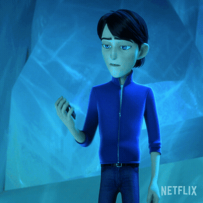 A Cartoon Character From Netflix Stands In Front Of A Blue Background GIF