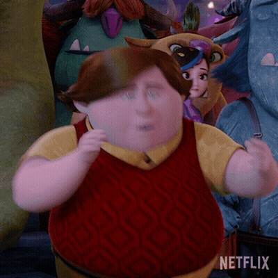 A Cartoon Character From Netflix Stands In Front Of A Group Of Monsters GIF