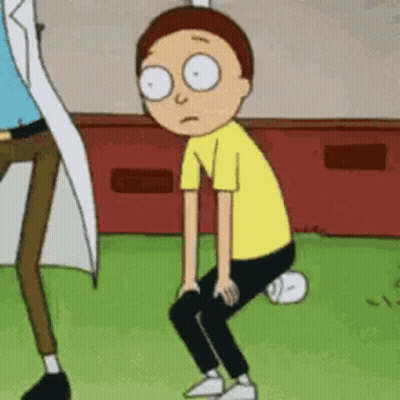 A Cartoon Character From Rick And Morty Is Kneeling Down On The Ground . GIF