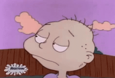 A Cartoon Character From Rugrats Is Sleeping With His Eyes Closed And A Purple Background . GIF