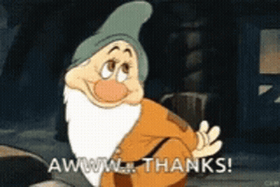 A Cartoon Character From Snow White And The Seven Dwarfs Says Awww Thanks . GIF