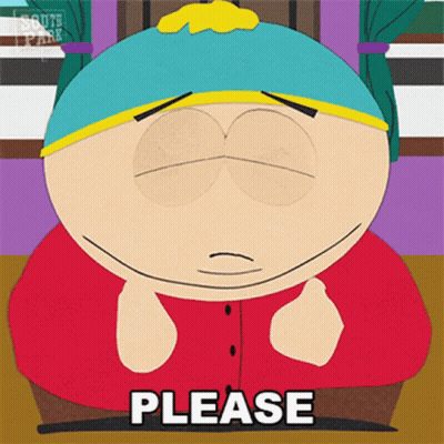 A Cartoon Character From South Park Has His Eyes Closed And Says Please GIF