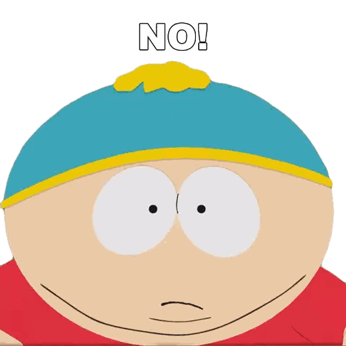 A Cartoon Character From South Park Has The Word No On His Head Sticker