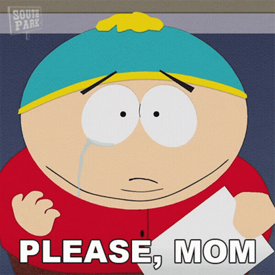 A Cartoon Character From South Park Is Crying And Holding A Piece Of Paper That Says " Please Mom " GIF
