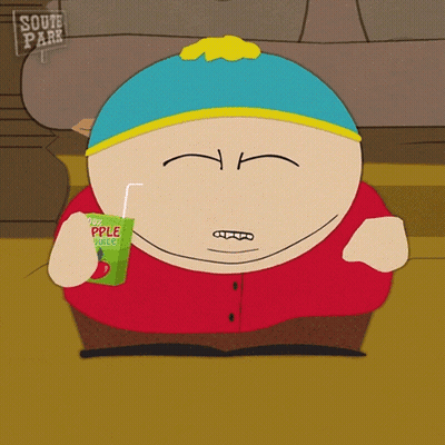 A Cartoon Character From South Park Is Drinking Apple Juice Through A Straw GIF