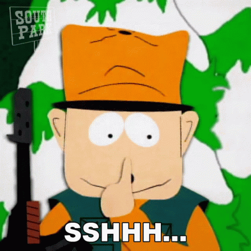 A Cartoon Character From South Park Is Holding His Nose And Says Sshhh GIF