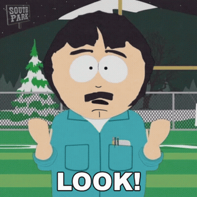 A Cartoon Character From South Park Is Saying Look ! GIF