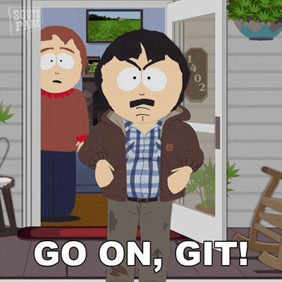 A Cartoon Character From South Park Is Standing In Front Of A Door And Says Go On Git GIF