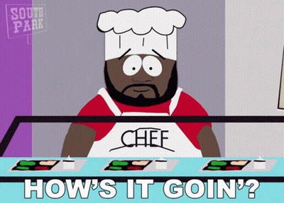 A Cartoon Character From South Park Is Wearing A Chef 'S Apron GIF