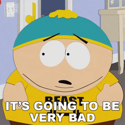 A Cartoon Character From South Park Is Wearing A Yellow Shirt That Says " It 'S Going To Be Very Bad " GIF