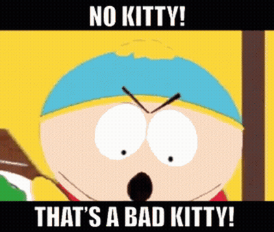 A Cartoon Character From South Park Says No Kitty That 'S A Bad Kitty ! GIF