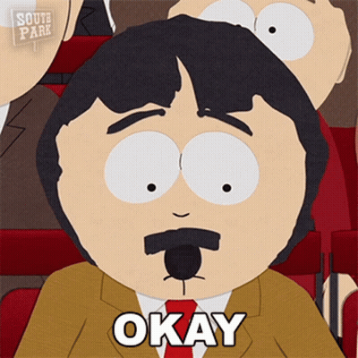 A Cartoon Character From South Park Says " Okay " While Wearing A Suit And Tie GIF