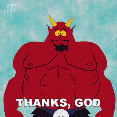A Cartoon Character From South Park Says " Thanks, God " GIF