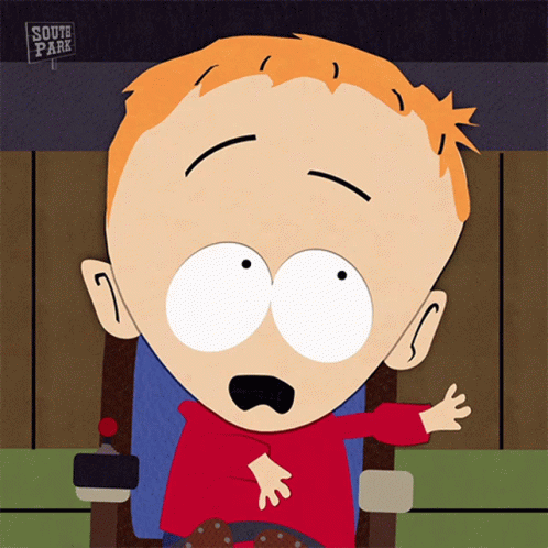 A Cartoon Character From South Park Sits In A Blue Chair GIF