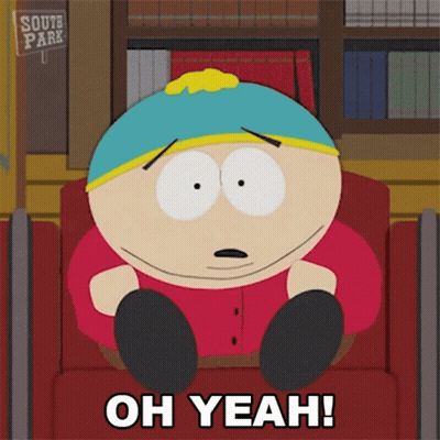 A Cartoon Character From South Park Sits In A Chair And Says " Oh Yeah " GIF