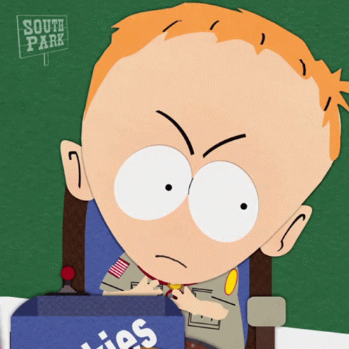 A Cartoon Character From South Park Sits In A Chair With A Box Of Lies In Front Of Him GIF