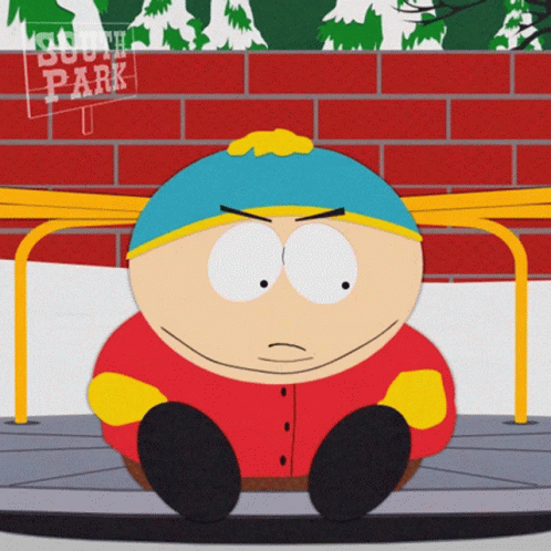 A Cartoon Character From South Park Sits On A Bench GIF