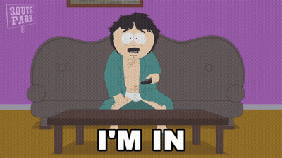 A Cartoon Character From South Park Sits On A Couch Holding A Remote Control GIF