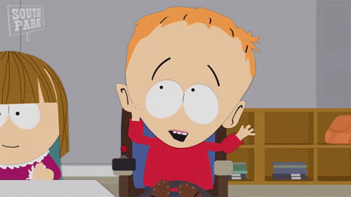 A Cartoon Character From South Park Sitting In Front Of A Sign That Says South Park GIF