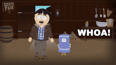 A Cartoon Character From South Park Stands Next To A Towel GIF