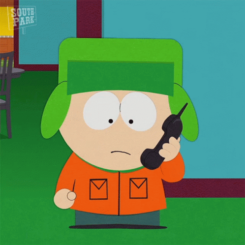 A Cartoon Character From South Park Talks On A Cell Phone GIF