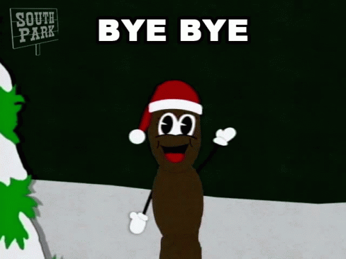 A Cartoon Character From South Park Wearing A Santa Hat And Gloves Says Bye Bye GIF