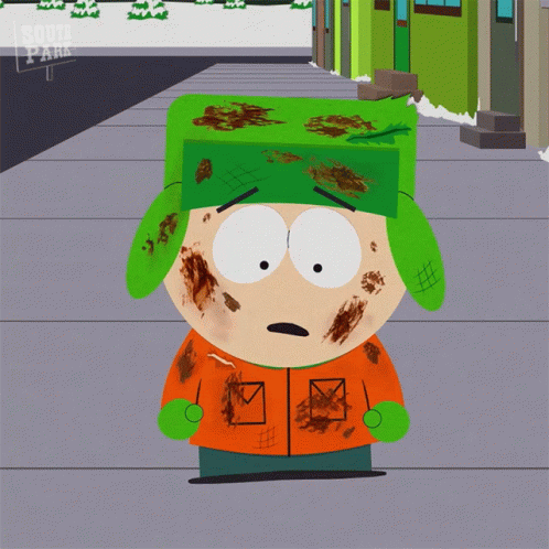 A Cartoon Character From South Park With A Green Hat And A Dirty Jacket GIF