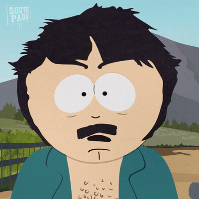 A Cartoon Character From South Park With A Mustache And White Eyes GIF