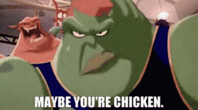 A Cartoon Character From Space Jam Is Saying `` Maybe You 'Re Chicken '' . GIF