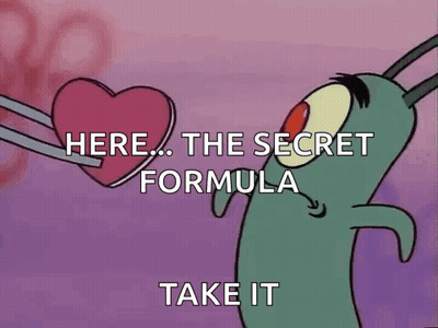 A Cartoon Character From Spongebob Squarepants Is Holding A Heart And Saying `` Here , The Secret Formula Take It '' . GIF