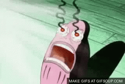 A Cartoon Character From Spongebob Squarepants Is Screaming With His Mouth Open And A Shadow Behind Him . GIF