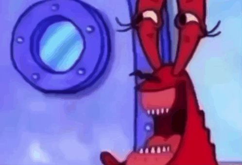A Cartoon Character From Spongebob Squarepants Is Standing In Front Of A Blue Door With A Porthole . GIF