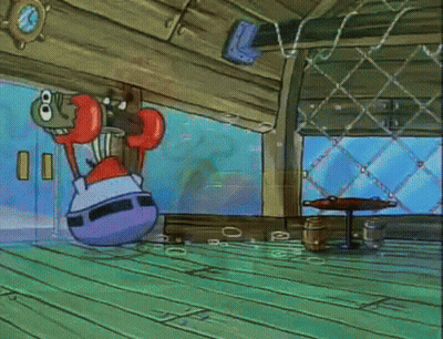 A Cartoon Character From Spongebob Squarepants Is Standing In Front Of A Glass Door Holding His Arms Up . GIF