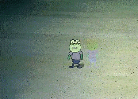 A Cartoon Character From Spongebob Squarepants Is Standing On The Sand GIF
