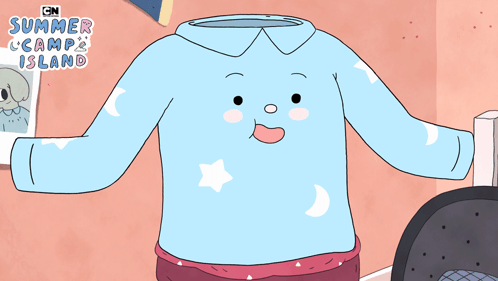 A Cartoon Character From Summer Camp Island Stands In Front Of A Pink Wall GIF