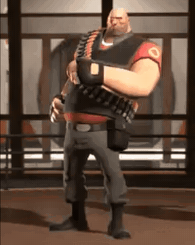 A Cartoon Character From Team Fortress 2 Is Standing In A Room . GIF