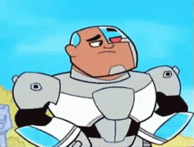 A Cartoon Character From Teen Titans Go Is Standing With His Arms Crossed And His Eyes Closed . GIF