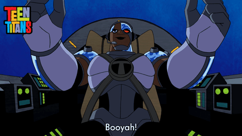 A Cartoon Character From Teen Titans Is Sitting In A Cockpit And Says Booyah GIF