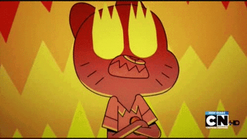 A Cartoon Character From The Amazing World Of Gumball Is Standing With His Arms Crossed And His Mouth Open . GIF