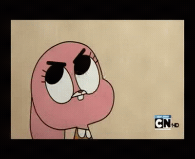 a cartoon character from the amazing world of gumball is very angry and looking at the camera .